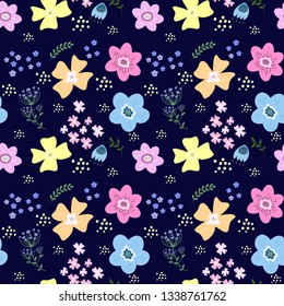Bright floral seamless pattern.Cute hand drawn background. 