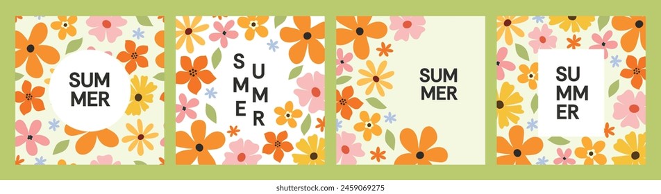 Bright floral summer vector postcards