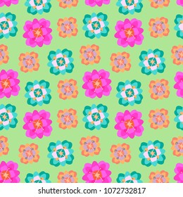 Bright floral wallpaper with pink,blue and orange colors.