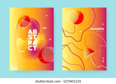Bright Flow Background. Orange Vibrant Abstract Banner. Yellow Wave Design. Modern Memphis Illustration. Summer Fluid Background. Trendy Hipster Pattern. Autumn Music Design. Red Fluid Brochure.