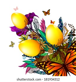 bright flower abstraction with Easter eggs. Vector