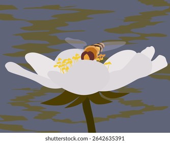 Bright flower with bee. Flower in flat design style. EPS 10.