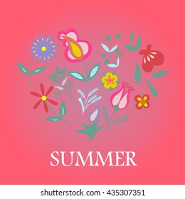 Bright flower card, can be used as creating card,invitation card for wedding,birthday and other holiday and cute summer background.