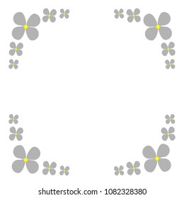 Bright flower decorative frame. Vector nature floral border isolated on white backdrop. Blossom flowers frame in gray and yellow colors fashion fabric.