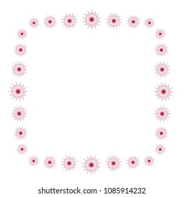 Bright flower decorative frame. Vector nature floral border isolated on white  background. Blossom flowers frame in red and pink colors illustration.