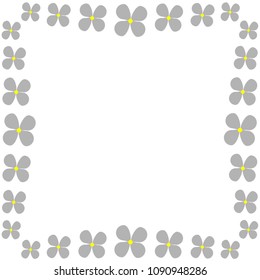 Bright flower decorative frame. Vector nature floral border isolated on white background. Blossom flowers frame in gray and yellow colors for holiday.