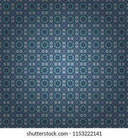 Bright flower. Seamless pattern illustration for design. Raster illustration. Abstract kaleidoscope blue, gray and neutral background.
