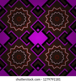 Bright flower. Seamless pattern illustration for design. Vector illustration. Abstract kaleidoscope brown, black and magenta background.
