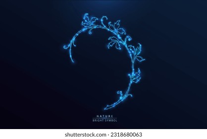 Bright flower twig with stars and lines. Neon effect plant, starry in the universe. Nature concept: futuristic, elegant, contemporary technology.