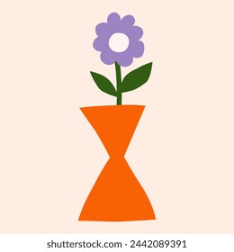 Bright flower in vase vector clipart. Trendy paper cut floral illustration. Flat botanical elements