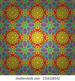 Bright flower. Vector illustration. Abstract kaleidoscope yellow, green and brown background. Seamless pattern illustration for design.