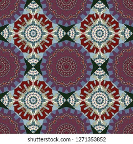 Bright flower. Vector illustration. Abstract kaleidoscope red, violet and gray background. Seamless pattern illustration for design.