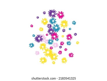 Bright Flowers Background White Vector. Plant Graceful Texture. Multi-colored Gerbera Art. Present Color Daisy.