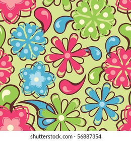 bright flowers in floral pattern