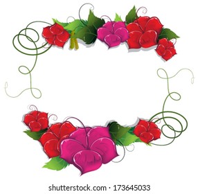 Bright flowers and leaves on a white background