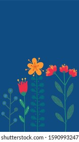 bright flowers on a blue background, set the pattern for the