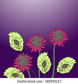 Bright flowers on a purple background.