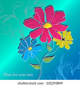 bright flowers on a turquoise background