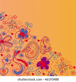 Bright flowers orange background for card