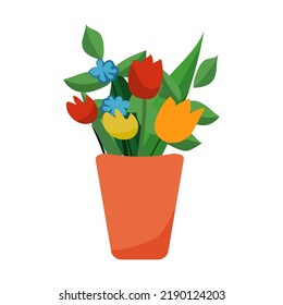 Helle Blumen in einem Topf. Vektorgrafik-Illustration.