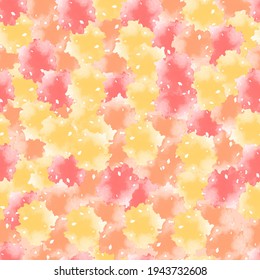 Bright flowers seamless pattern, abstract red, orange and yellow stains
