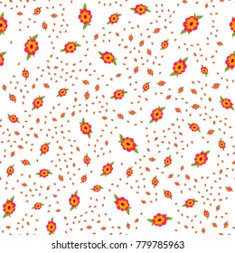 Bright Flowers seamless pattern for greeting cards, website decoration, printings. Summer floral ornament with small elements. Vector illustration.