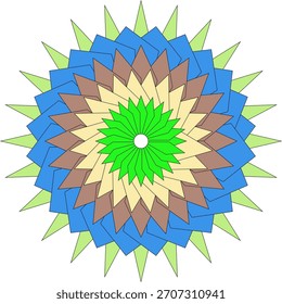 Bright flowing mandala flower art with colorful geometric balance