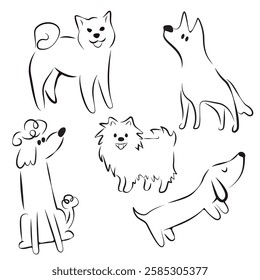 Bright and fluffy cartoon dogs in unique colors. Fun vector pet illustrations for stickers, prints, patterns, and kids' designs. Cute and playful puppy clipart for creative projects.