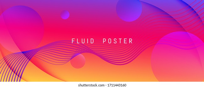 Bright Fluid Shape. Flow Abstract Flyer. Vivid Dynamic Lines. Digital Fluid Shape. Graphic Brochure. Flow Design. 3d Landing Page. Geometric Movement. Colorful Illustration. Fluid Shape.