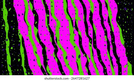 Fundo verde de néon, preto e violeta fluido brilhante. Onda rosa púrpura líquida abstrata. Glitch Art trippy tela digital. Fundo Grunge. Banner real. Modelo. Textura de luxo. Panfleto criativo. Placa VR.