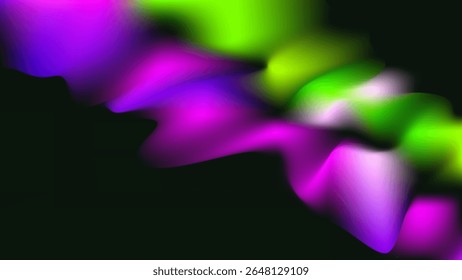 Bright fluid violet, black, neon green background. Abstract defocused purple pink wave. Glitch Art trippy digital screen. Backdrop. Royal banner. Template. Luxury texture. flyer. Virtual Reality. VR.