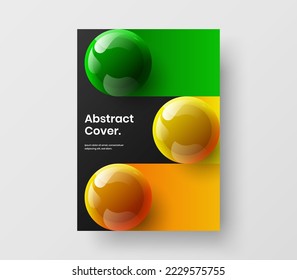 Bright flyer A4 design vector layout. Modern 3D balls magazine cover concept.