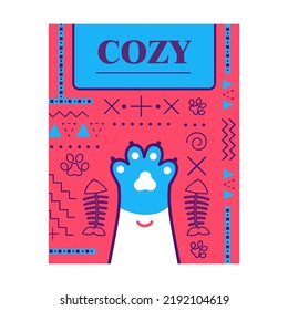 Bright flyer with cat paws. Vivid colorful brochure with fluffy paws. Domestic animals and pets concept. Template for promotional leaflet or poster