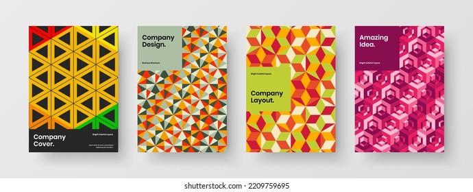 Helle Flyer Design Vektordesign-Sammlung. Farbige Mosaikhexagons Booklet-Template-Set.