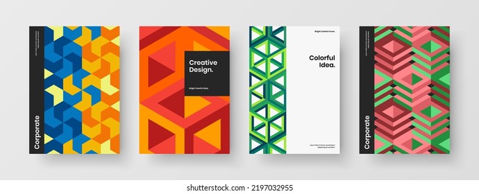 Bright flyer vector design concept collection. Modern mosaic pattern booklet layout set.