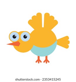 Bright flying bird. Cute wild animals cartoon illustration. Birds concept. Colored flat vector isolated on white background