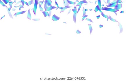Bright flying confetti scatter vector background. Blue  hologram particles new year vector. Surprise burst falling confetti. Holiday celebration decoration illustration. Fun congratulations