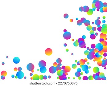 Bright flying confetti scatter vector illustration. Rainbow round elements fiesta decor. Surprise burst falling confetti. Holiday celebration decoration background. Gift streamers.