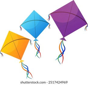 bright flying high flat vector kites elements festivity indian festival