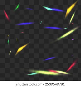 Bright Foil Vector Transparent Background. Neon Glare Glamour Template. Iridescent Lens Metal Brochure. Hologram Falling Cristal Pattern.