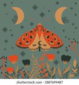 Bright Folk art Moths pattern vector illustration
