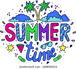 Bright font composition summertime. Good for applying on t-shirts, bags, souvenirs.