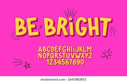 Bright Font. Cool Summer Alphabet. Trendy Letters and Numbers. 