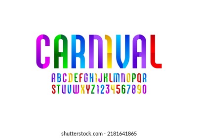 Bright font, modern alphabet, trendy letters and numbers in festive style , vector illustration 10EPS