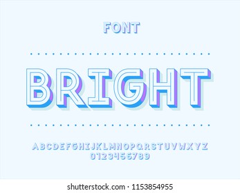  Bright font. Vector alphabet letters and numbers. Typeface design. 
