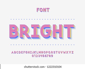 Bright font. Vector alphabet letters and numbers. Typeface design. 
