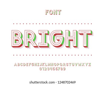 Bright font. Vector alphabet letters and numbers. Typeface design. 