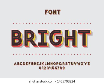Bright font. Vector alphabet letters and numbers. Typeface design. Typography Graphic