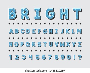 Bright  font. Vector alphabet letters and numbers. Typeface design. Typography Graphic