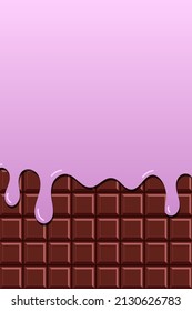 Bright food card. Chocolate and choco glaze. Chocolate pattern, background, card, poster. Chocolate glaze pattern, background. Inscription chocolate dripping glaze